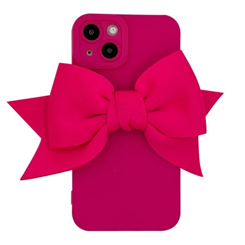 Ốp điện thoại silicon hình nơ 3D màu hồng thời trang cho iPhone 16 15 14 13 12 Pro Max 7 8 Plus X XS Max XR 11 SE Girl Gift Cover
