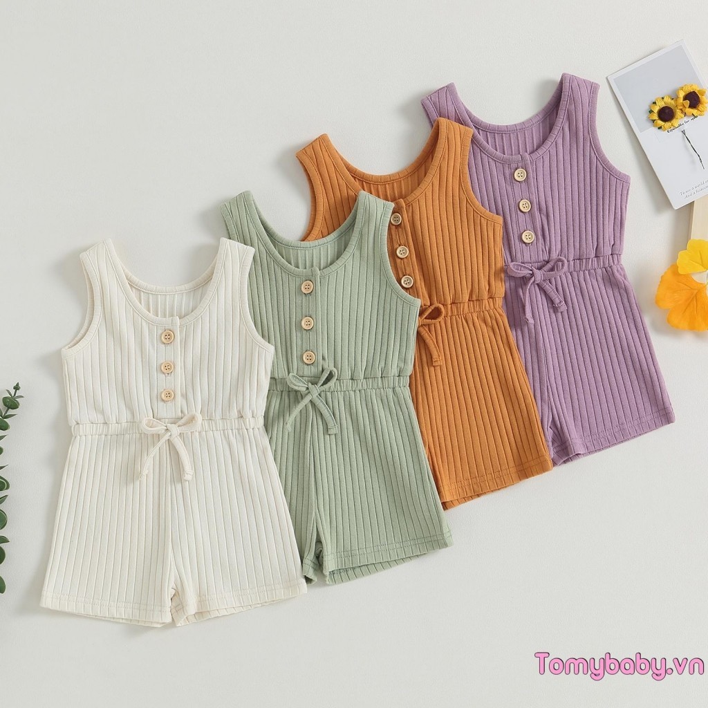 Bộ áo liền quần không tay mùa hè cho bé gái Bộ áo liền quần màu trơn Quần short tổng thể cho quần áo trẻ mới biết đi