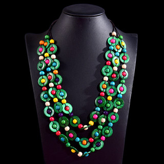Vòng cổ 1 mảnh phong cách dân tộc Bohemian với mặt dây chuyền vỏ dừa, hạt nhiều lớp đầy màu sắc, vòng cổ dài thủ công dành cho nữ