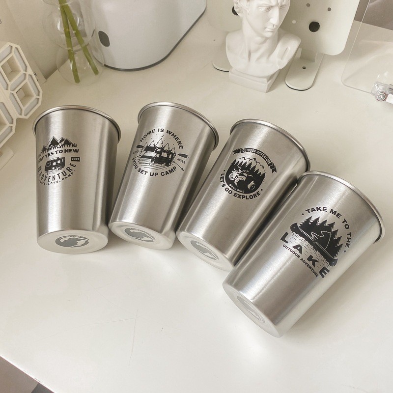 [Bộ 4 chiếc] Bộ ly inox vintage 500ml cắm trại dã ngoại, chắc chắn, ko ...
