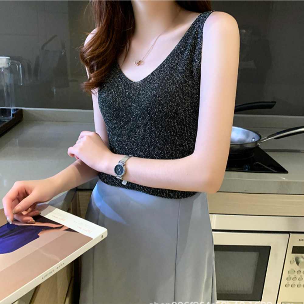 Áo tăng nữ FEDAOG, Áo Vest nữ thanh lịch thông thường, Áo hai dây không tay cổ chữ V 2024 mùa xuân hè