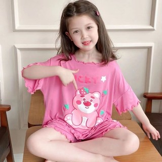 Bộ đồ ngủ tay ngắn họa tiết hoạt hình phong cách kuromi xinh xắn cho bé gái