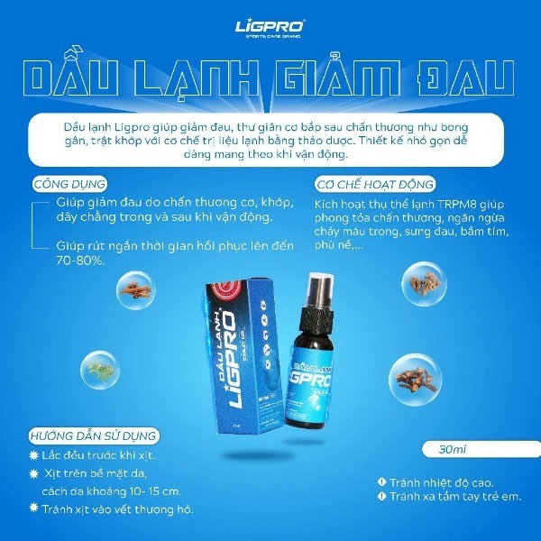 Dầu lạnh LIGPRO giảm đau nhanh 30ml dạng xịt Hiệu quả trong và sau khi vận động thethaochinhhang
