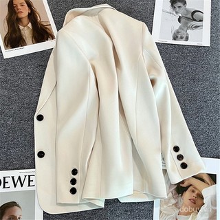 Áo khoác blazer trắng nhạt cho phụ nữ, mùa xuân và thu 2025, phong cách đường phố thanh lịch, áo khoác vest nữ nhỏ nhắn