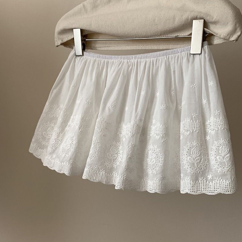 Milyfashion Thêu Lớp Mông Rèm Váy Rèm Trắng Không Đều Ren Mini Váy Ngắn Mỏng Hơn Nhìn Thời Trang Co Giãn Eo