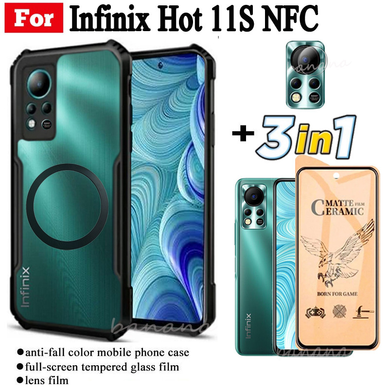Ốp điện thoại chống sốc 3 trong 1 Infinix Hot 11s NFC có nhãn dán sạc không dây từ tính cho Infinix Hot 11s 10s Bảo vệ toàn diện Kính cường lực bảo vệ màn hình và phim ống kính