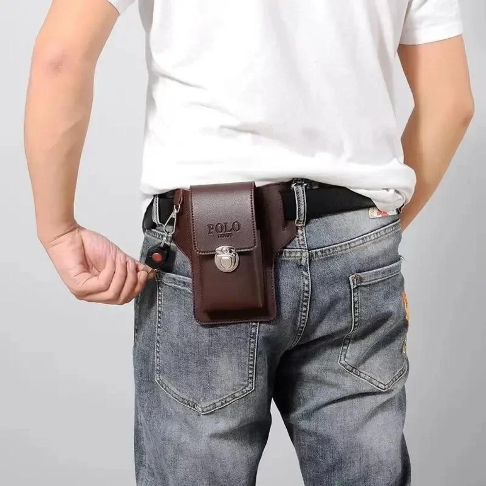 Thắt lưng điện thoại YMIFI, Thắt lưng nam màu trơn PU, Túi da cổ điển