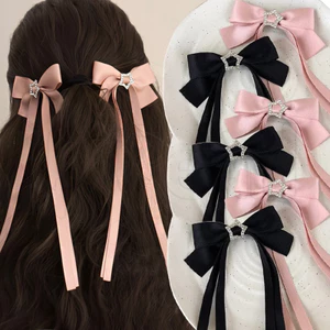 Kẹp tóc tua rua hình ngôi sao pha lê Y2K - Giá đỡ đuôi ngựa lấp lánh Kawaii - Ruy băng dài ngọt ngào Barrettes - Mũ nón nơ nữ phổ biến - Kẹp tóc nơ màu hồng INS