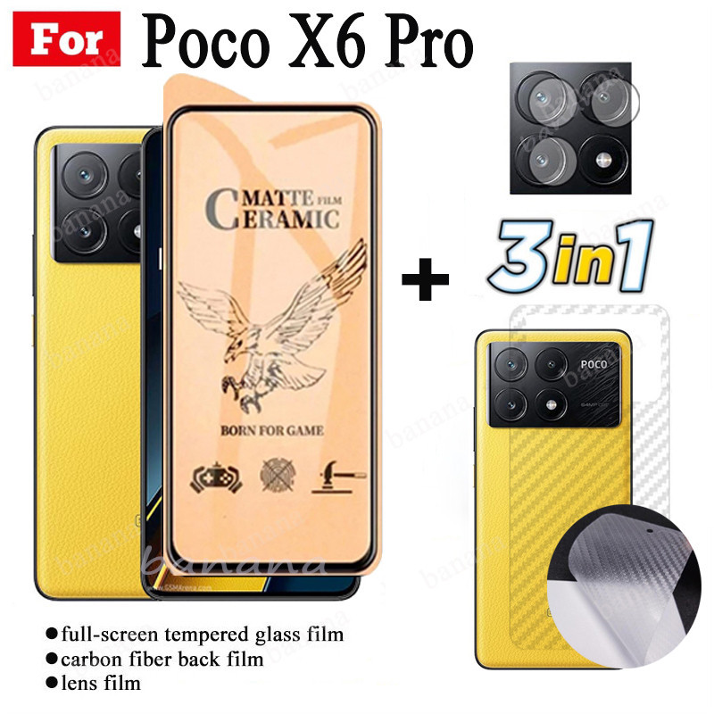 Kính cường lực gốm 3 TRONG 1 Poco X6 Pro cho POCO X6 X5 X5 PRO C65 Ống kính máy ảnh Kính bảo vệ màn hình và Phim mặt sau