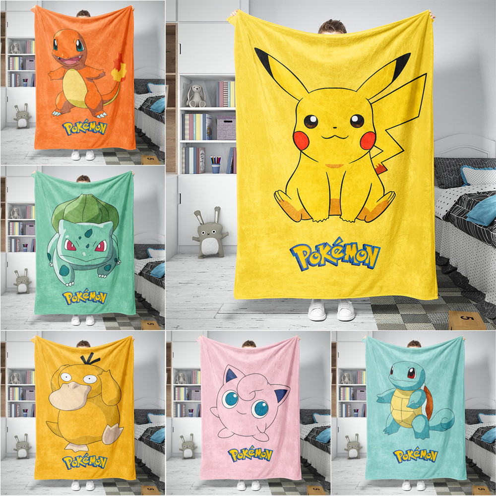 Hoạt Hình Dễ Thương Pikachu Flannel Chăn Một Mặt In Flannel Chăn Squirtle & Bulbasaur & Charmander Chăn Món Quà Tốt Nhất Cho Người