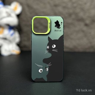Áp dụngiphone x xs XR xsmax 15pro 11 12 13 14plus 15 Pro Max 7 8plusmatte màu bạc đen trắng họa tiết mèo ốp điện thoại chống sốc TSBT