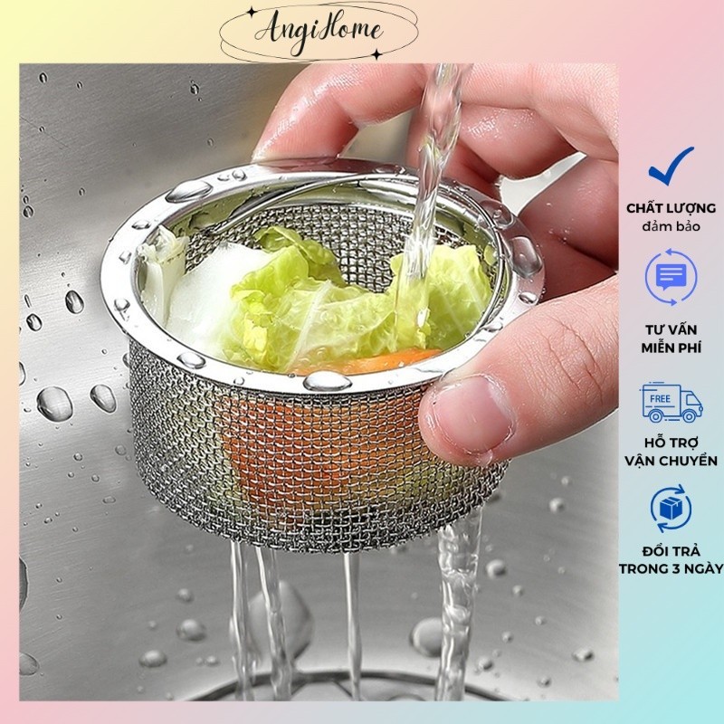 Giỏ lưới lọc rác thiết kế vừa với mọi bồn rửa chén inox 304 có quai xách tiện lợi 7.5x6cm ANGIHOME