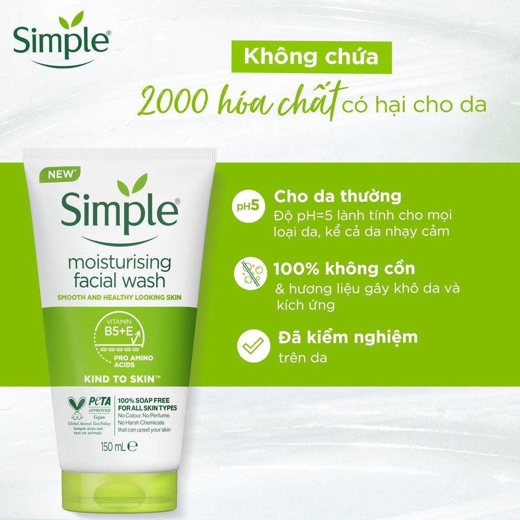 Sữa Rửa Mặt Simple Gel Kind To Skin Refreshing Facial Wash Gel 150ml - Anh Quốc