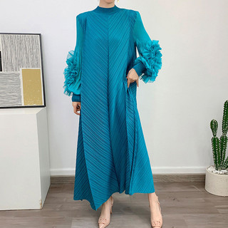 Miyake Xếp Ly Plus Kích Thước Đầm Nữ Cao Cấp Váy Chảo Hoa Rời Ôm Hơn Nhìn 2024 Đầm Phong Cách Mới
