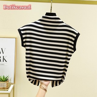 Áo thun nữ sọc tank top mỏng ren không tay mùa hè 2025 dáng ôm vừa vặn áo sơ mi giản dị