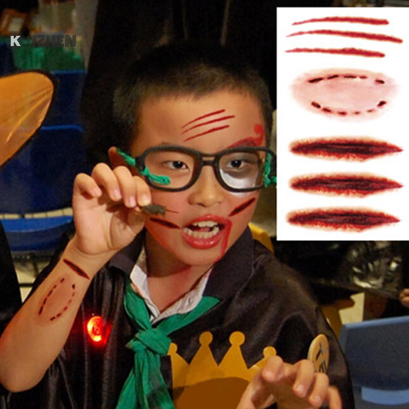 Kuzhen 2 Miếng Dán Hình Xăm Tạm Thời Chống Thấm Nước Vết Thương Vết Thương Sẹo Máu Halloween HOT