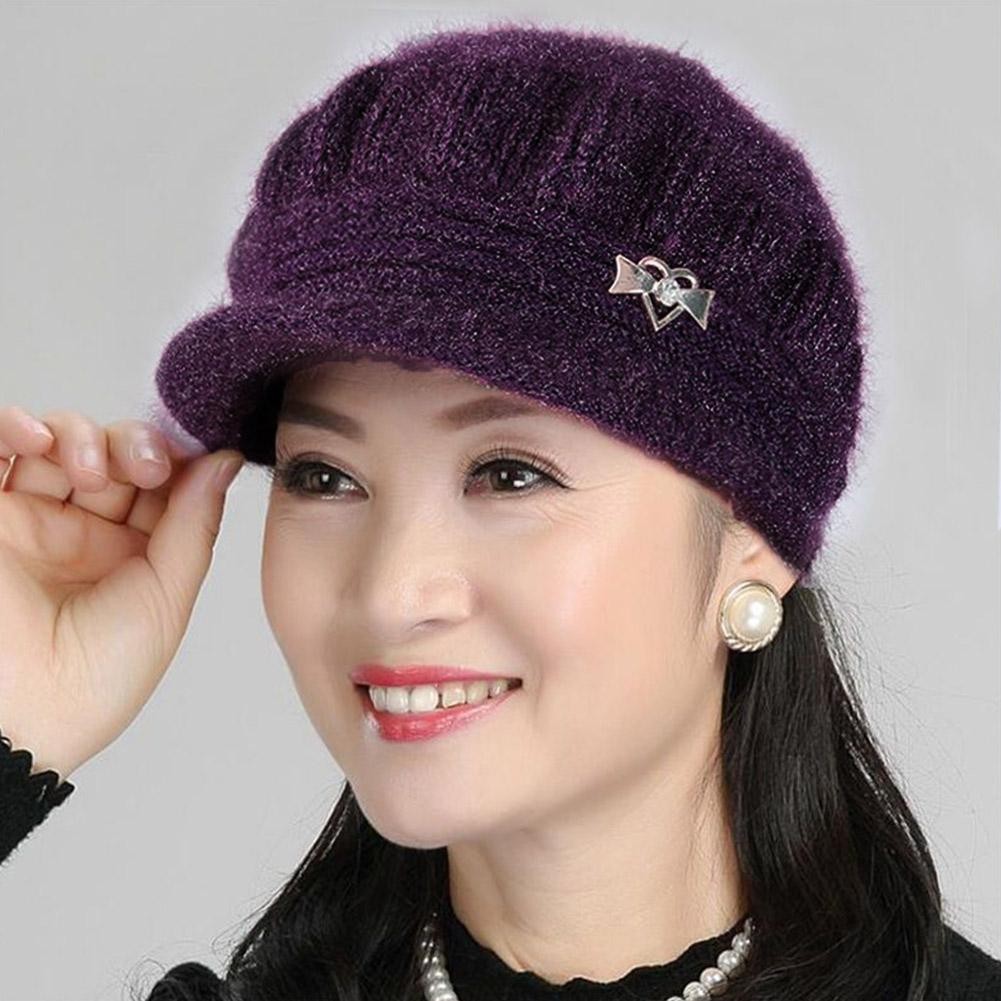 Learnever Sang Trọng Len Mùa Đông Mũ Ấm Áp Thoải Mái Sợi Nhung Mũ Dành Cho Người Phụ Nữ Bà Già Q4k7