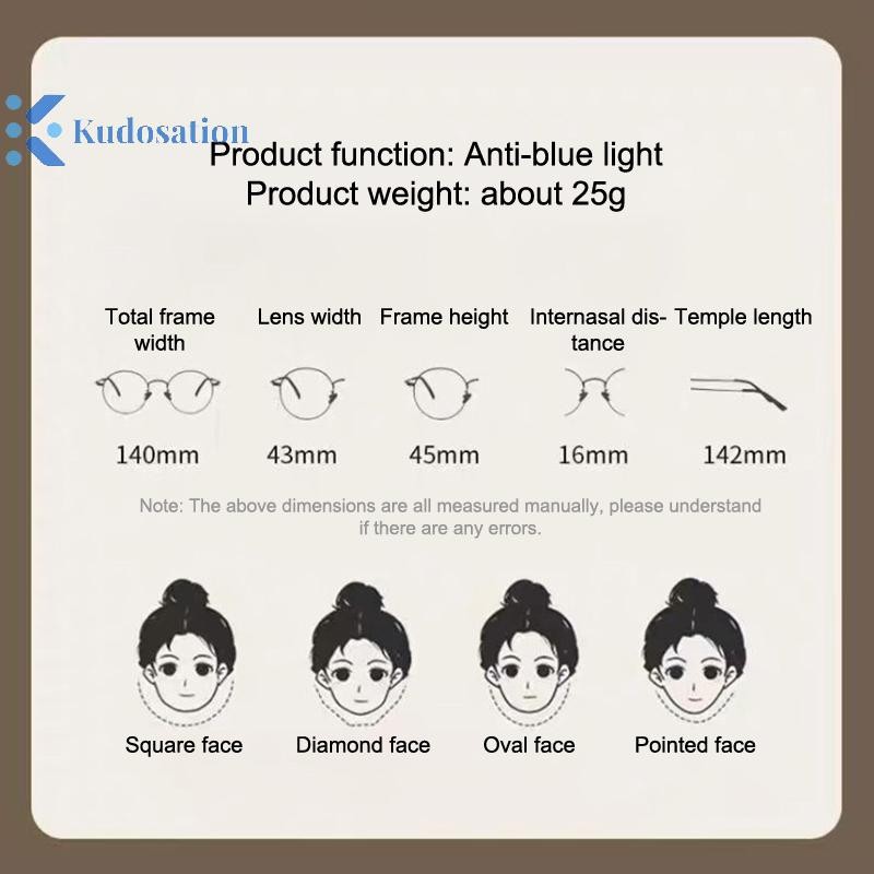 Kudosation Thời Trang Chống Ánh Sáng Xanh Kính Retro Hình Bầu Dục Nghệ Thuật Quang Mắt Kính Khung Hình elip Nhỏ Kính Mắt