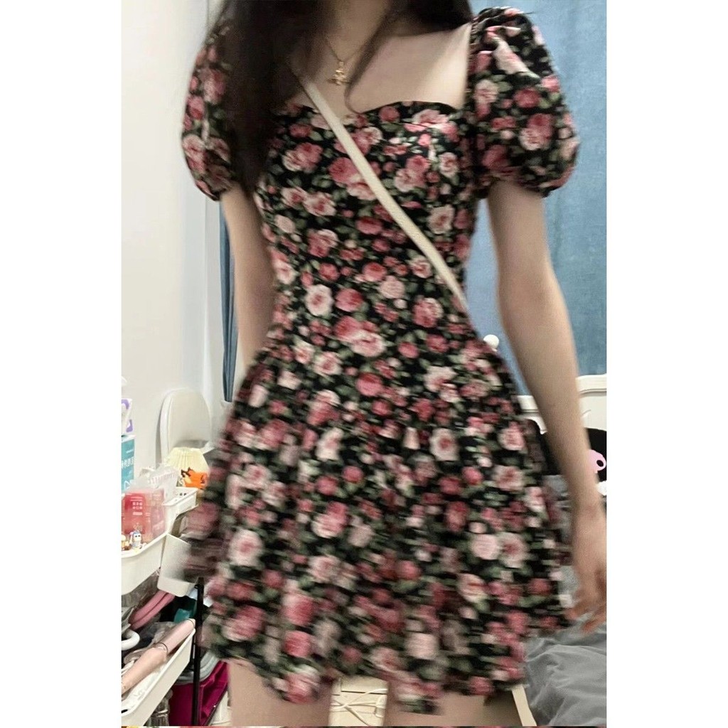 Đầm cổ điển INS siêu tiên cho phụ nữ mùa hè, phong cách công chúa ngọt ngào, ôm eo, hoa mới, mong muốn thuần khiết