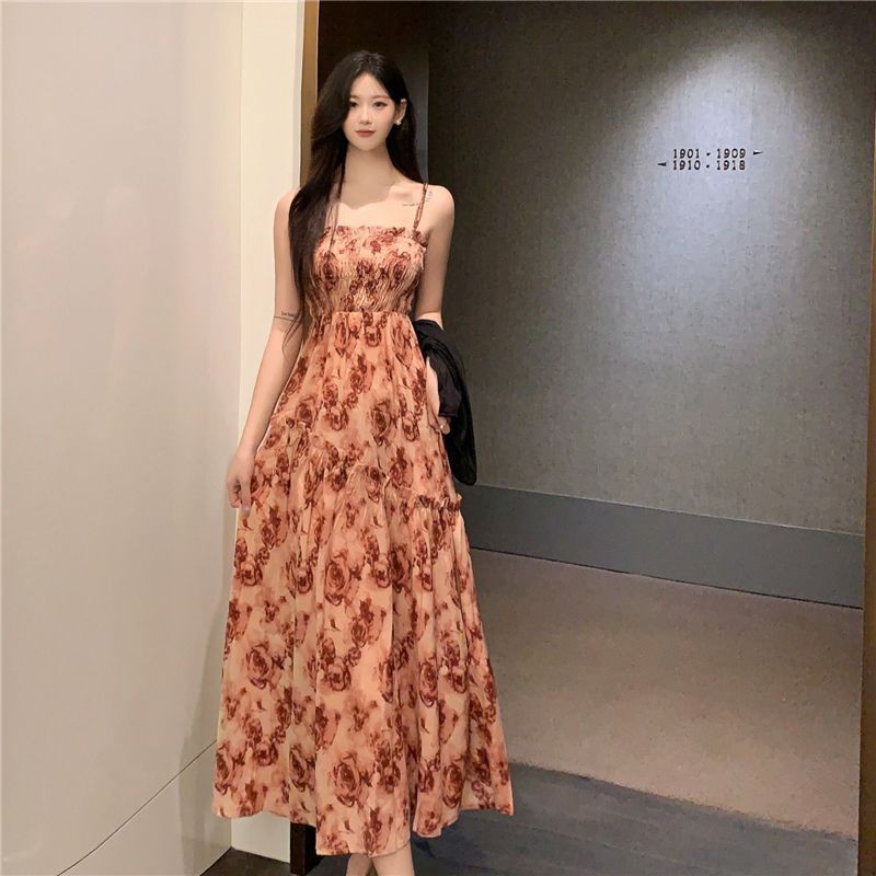 Đầm kiểu Pháp, đầm dây cho phụ nữ, mùa hè mới, đầm dài ôm sát eo