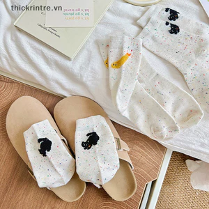 THI Hoạt Hình Nhật Bản Động Vật AB Interesg Minh Họa Cá Tính Thiết Kế Nam Nữ Ý Tưởng Sợi Cotton Giữa Ống Tất VN