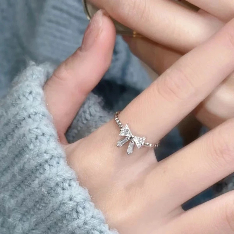 Nhẫn mở có thể điều chỉnh đa phong cách - Nhẫn hoa lê dễ thương - Dành cho nam giới - Nhẫn Zircon dát, Nhẫn mỏng mịn mịn - Nhẫn đôi thanh lịch đơn giản - Quà sinh nhật cho bạn gái