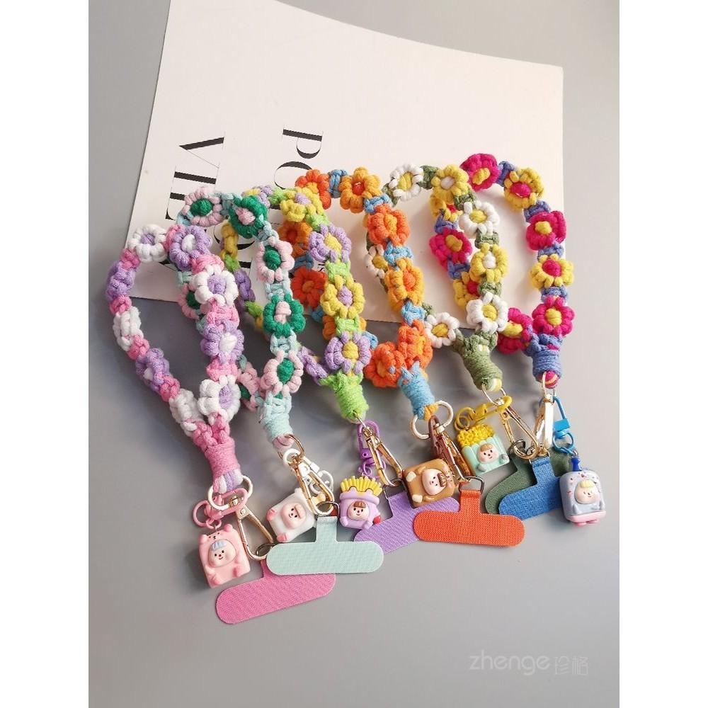 Phụ Kiện Điện Thoại Di Động Handmade Len Bện Hoa Điện Thoại Di Động Dây Chống Sốc Thời Trang Nữ Dây Đeo Cổ Tay Đơn Giản Phong Cách Ngắn Dây Kẹp Vỏ Điện Thoại Đa Năng Chống Mất