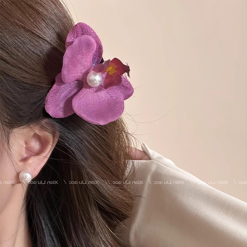 Kẹp Tóc Hoa Phalaenopsis Nữ - Trâm Cài Tóc Ngọc Trai Hoa Vải Cho Bé Gái - Thời Trang Hàn Quốc Ngọt Ngào Thanh Lịch - Kỳ Nghỉ Bên Bờ Biển Nổ Barrettes - Phụ Kiện Tóc Phổ Biến