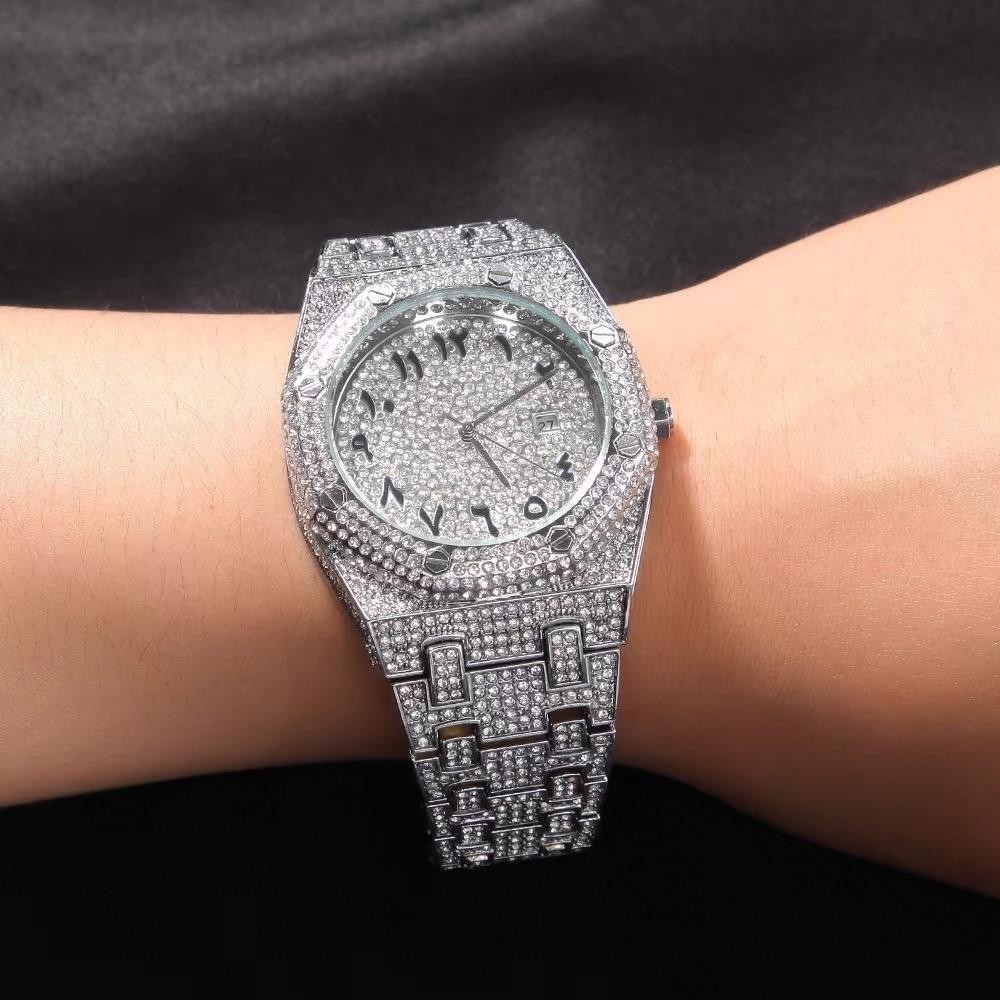 (TẶNG NHẪN) Đồng hồ đính đá pintime mặt lục giác - pt06