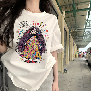 HIIXIIVI 100% Cotton Tay Ngắn Oversize Unisex Áo Thun Plus Size Người Phụ Nữ Tee Baggy Hoạt Hình Áo