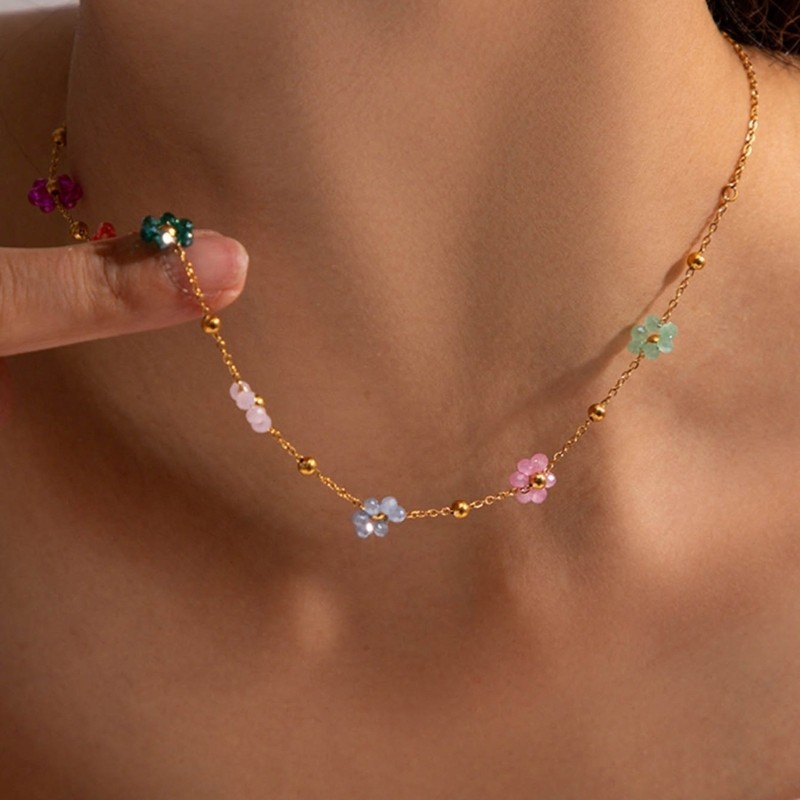 KIKIN Thời Trang Pha Lê Hoa Vòng Cổ Vòng Tay Nhiều Màu Sắc Cô Dâu Trang Sức Cưới Handmade Ngày Lễ Tình Nhân