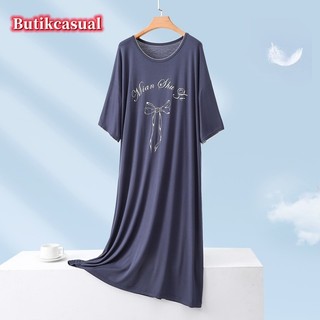 Phụ Nữ bit cotton Váy Ngủ Mùa Hè 2025 Mới Thoải Mái In plus size Đầm Tay Ngắn Rời Vừa Dài Bộ Đồ Ngủ