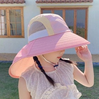 Mũ chống nắng cho bé YSANH, Mũ đi biển vành rộng chống tia cực tím bằng vải Polyester, có dây đeo Mũ xô cổ thoáng khí cho bé trai bé gái