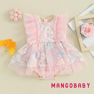 Mg-baby Bé Gái Romper Đầm Bay Tay Thêu Hoa Body Quần Áo Mùa Hè Cho Thường Ngày