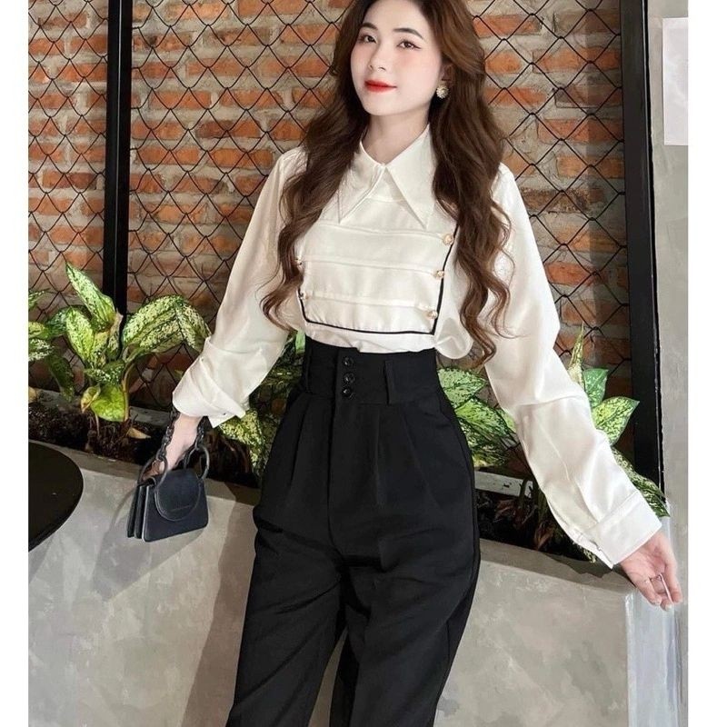 Quần tây nữ Baggy cạp cao bản to 3 cúc  mặc đi làm công sở đi học