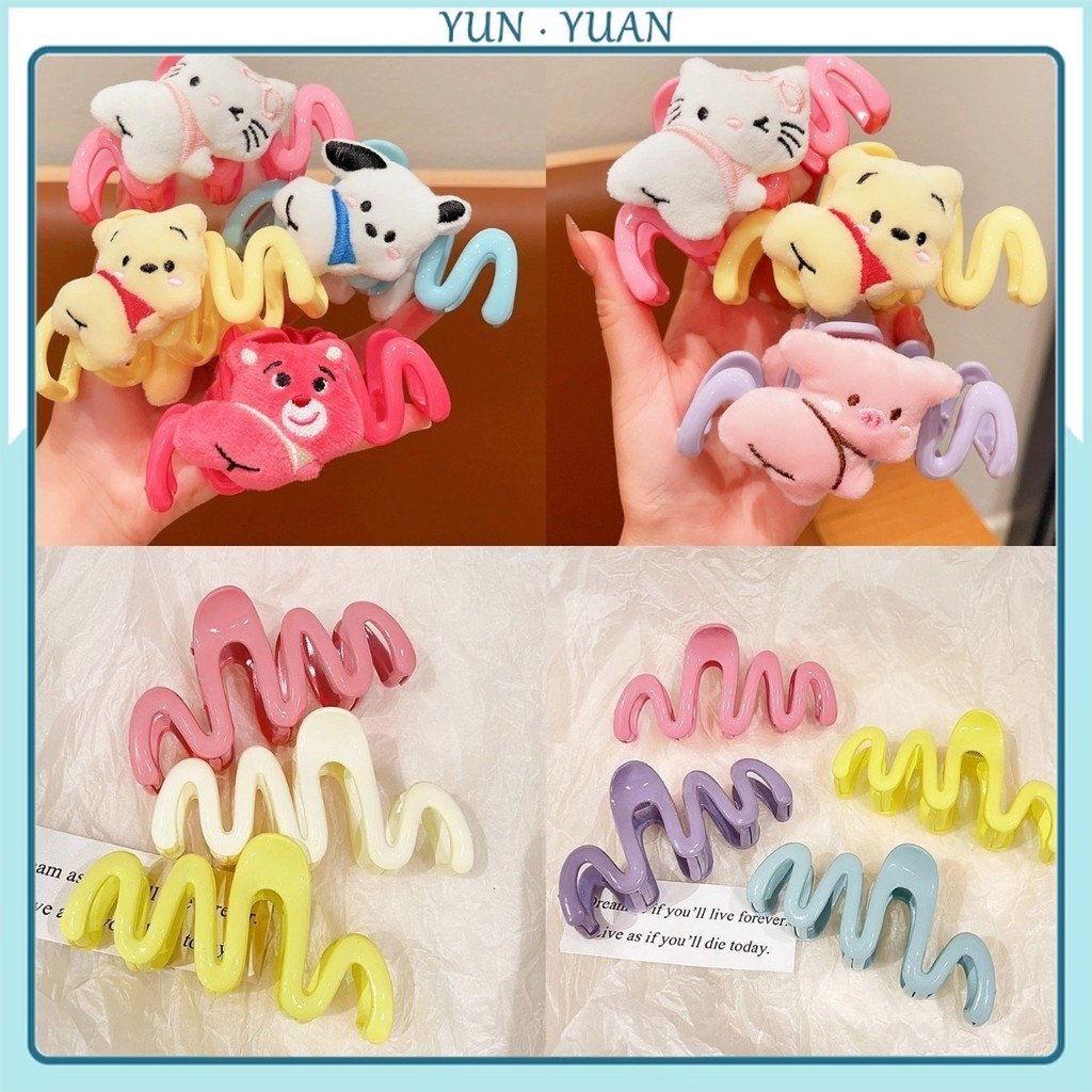 【 Yunyuan 】 Phim Hoạt Hình Dễ Thương Kt Mèo Dâu Gấu Xước Kẹp Trẻ Em Nữ Cá Mập Kẹp Mặt Sau Đầu Kẹp Tóc Phụ Kiện Tóc