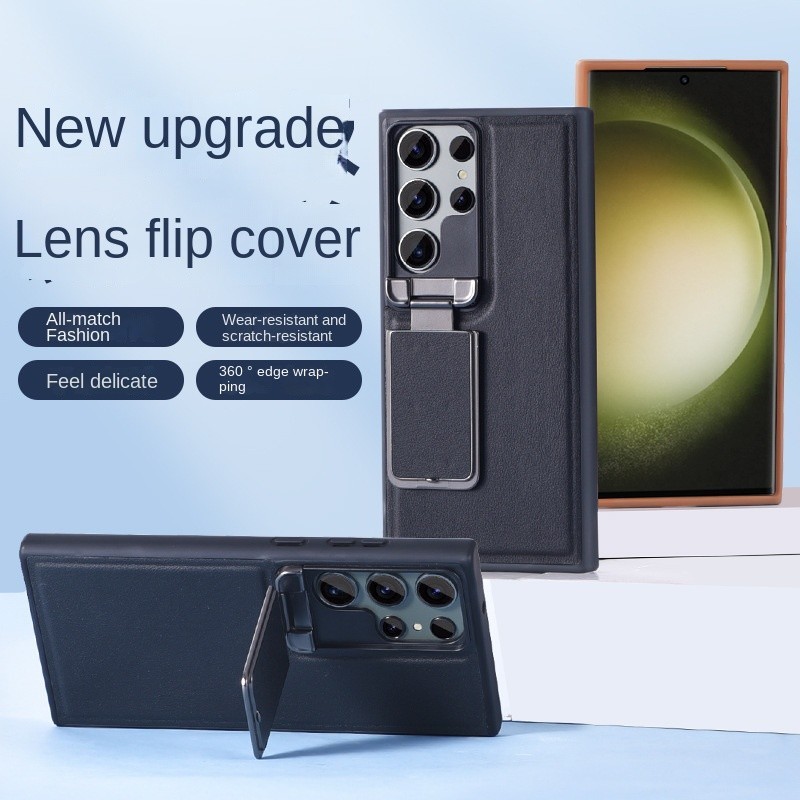 Vỏ Cứng PU Nhựa Ốp Lưng Điện Thoại Samsung Galaxy S24 Ultra S23 Plus Giá Đỡ Vô Hình Vỏ Chống Sốc