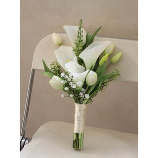 Bó hoa cưới cô dâu, hoa chụp ảnh cưới từ tulip và rum chất liệu cao su T019