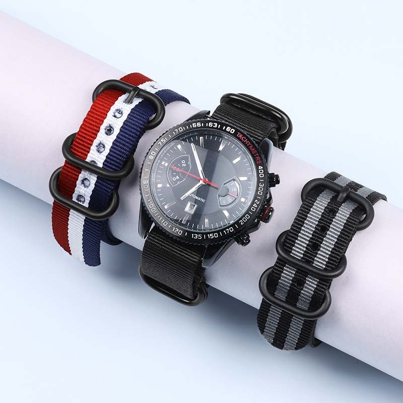 Dây đeo đồng hồ Nylon NATO ZULU Band Sọc Dây đeo đồng hồ thay thế bằng thép không gỉ màu đen Dây đeo đồng hồ vải cho nữ Vòng tay nam 18mm 20mm 22mm 24mm
