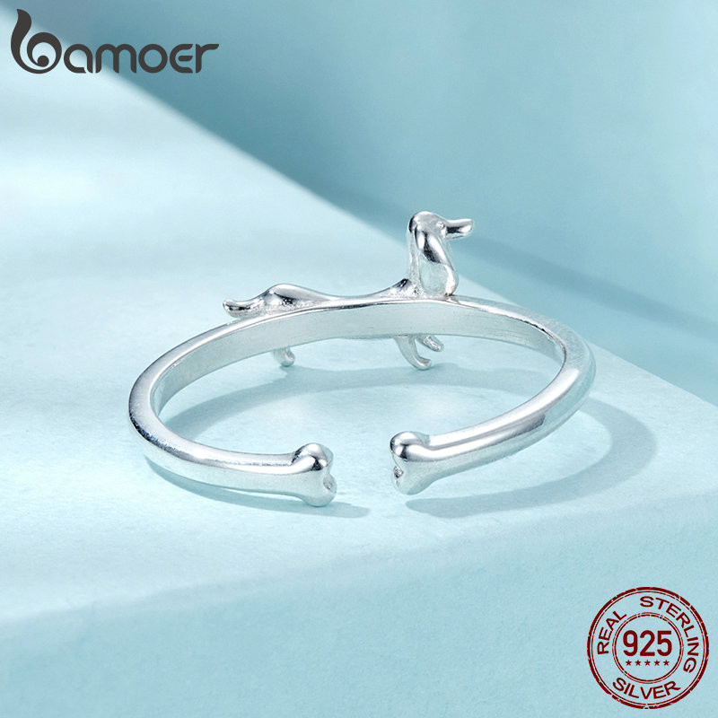 Bamoer 925 Sterling Sliver Nhẫn Dachshund Thiết Kế Chó Tinh Tế Trang Sức Thời Trang Quà Tặng Cho Nữ