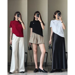 Áo Thun Nữ Cổ Tròn Thêu Hình Ngựa, Áo Phông Ngắn Tay Dáng Vừa Cotton Co Giãn nhiều màu basic- AT05