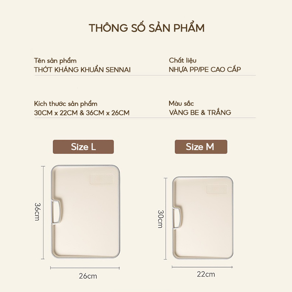 Thớt Nhựa Kháng Khuẩn Chống Trượt SENNAI - Bề Mặt Nhám, Viền Chống Tràn