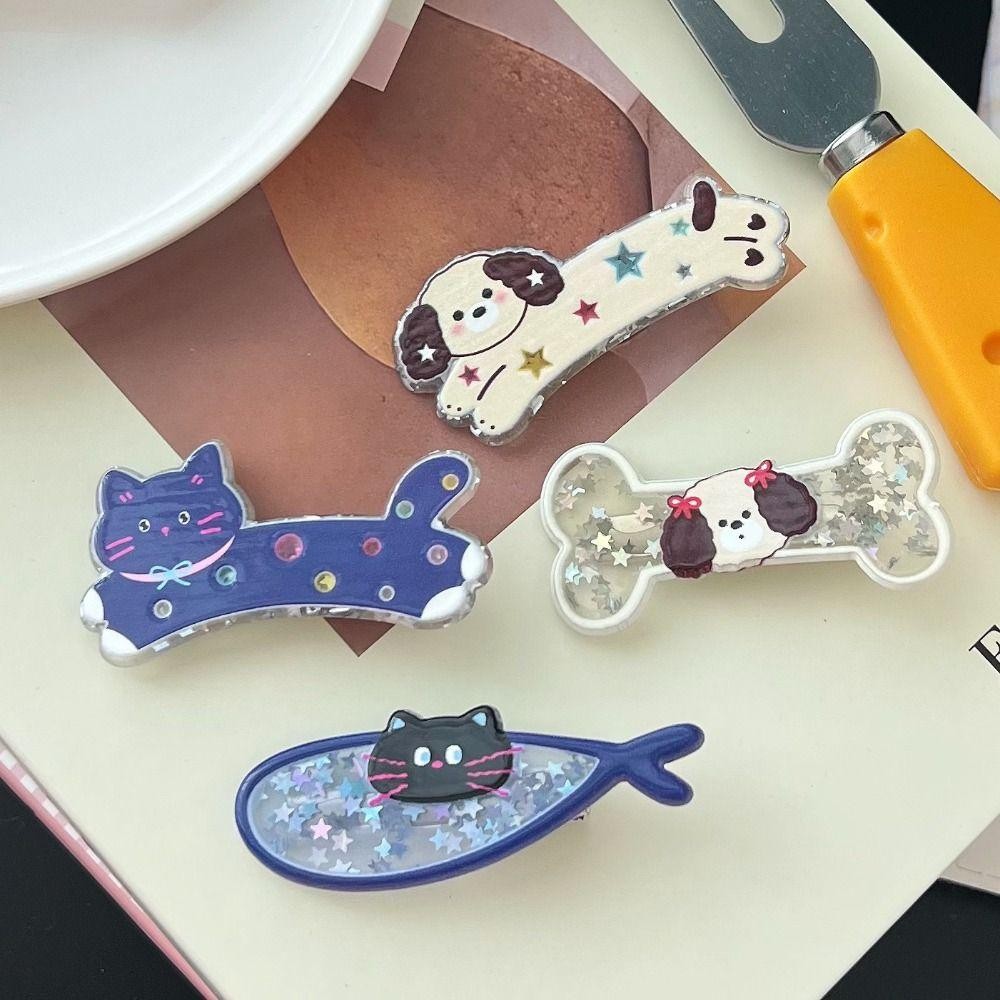 Kẹp Tóc Hoạt Hình ORDOBOX, Kẹp Tóc Xương Chó Mèo Cá Nhỏ Kim Sa Lấp Lánh, Thời Trang Thanh Lịch Ngọt Ngào Pentagram Lấp Lánh Kẹp Tóc Cho Nữ Bé Gái