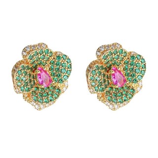 Châu Âu Mỹ ins Phong Cách Mới Đính Kim Cương Đỏ Corundum Bông Tai Hoa Hồng Nữ