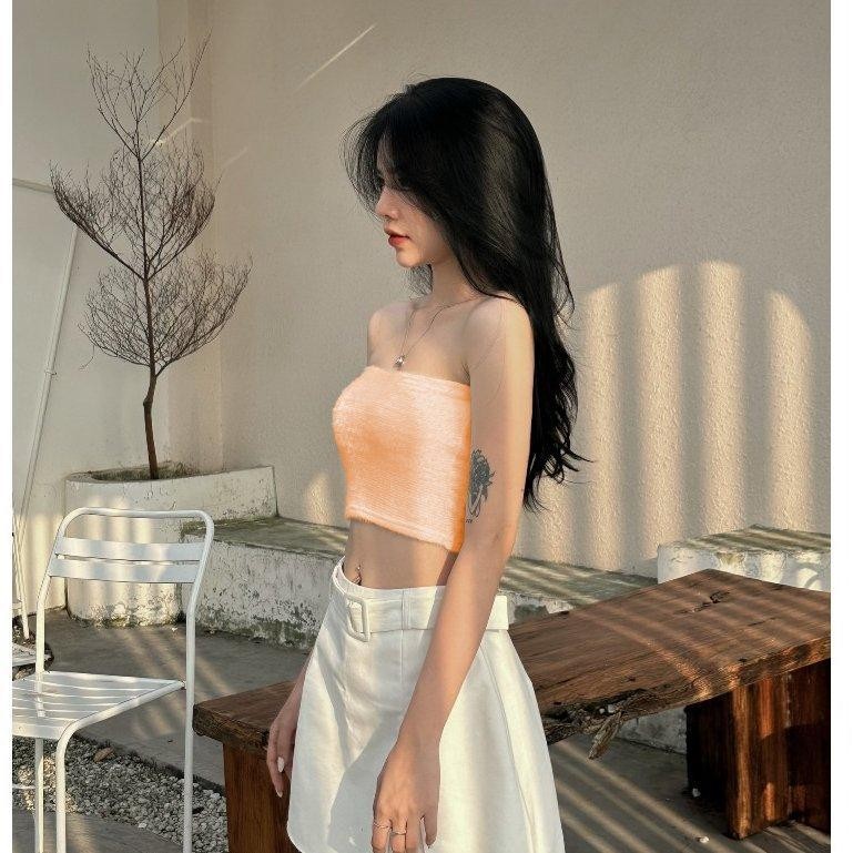 Áo CropTop Ống Lông Màu Trơn Không Dây Ôm Dáng Vừa Vặn Cho Nữ- A258 Women Tre Voi