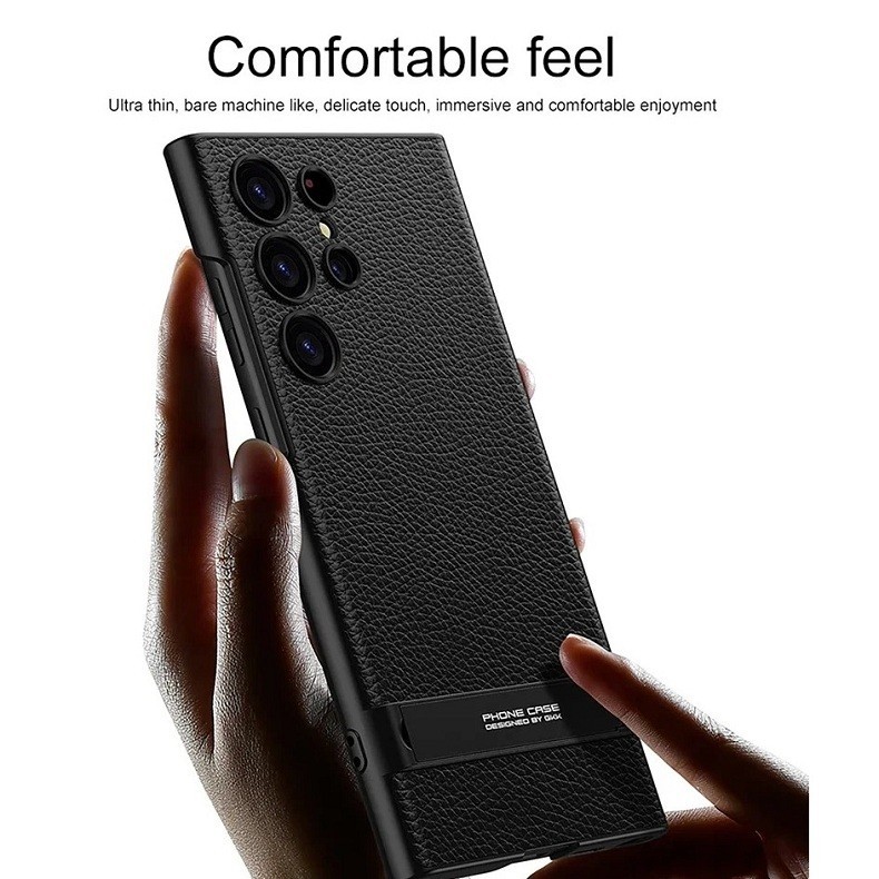 Ốp Điện Thoại Da + Sợi Carbon Mỏng Tích Hợp Giá Đỡ Chống Sốc Cho Samsung S24 Ultra S24 Plus S24 S23 Ultra