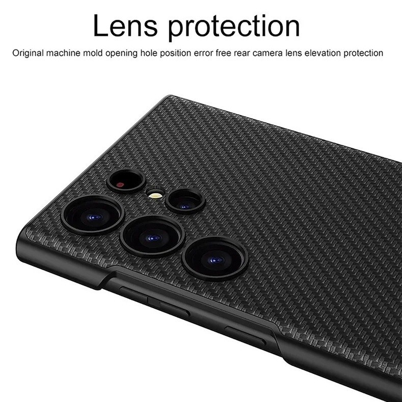 Ốp Điện Thoại Da + Sợi Carbon Mỏng Tích Hợp Giá Đỡ Chống Sốc Cho Samsung S24 Ultra S24 Plus S24 S23 Ultra