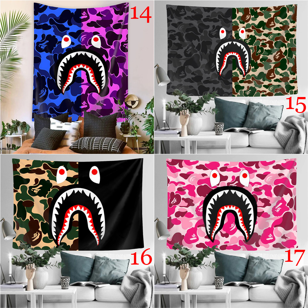 BAPE Thảm Treo Tường Bằng Polyester Họa Tiết Rằn Ri / Cá Mập Kèm Kẹp Độc Đáo Trang Trí Nhà Cửa