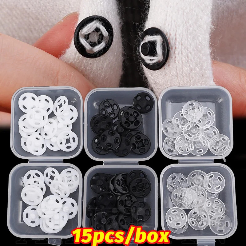 Nút bấm vô hình trong suốt 10mm - 15 Cái / hộp Dây buộc bằng nhựa - Khóa may tròn Mini - Phụ kiện may vá thủ công DIY Quần áo thủ công