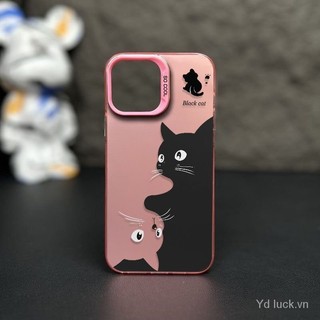 Áp dụngiphone x xs XR xsmax 15pro 11 12 13 14plus 15 Pro Max 7 8plusmatte màu bạc đen trắng họa tiết mèo ốp điện thoại chống sốc TSBT